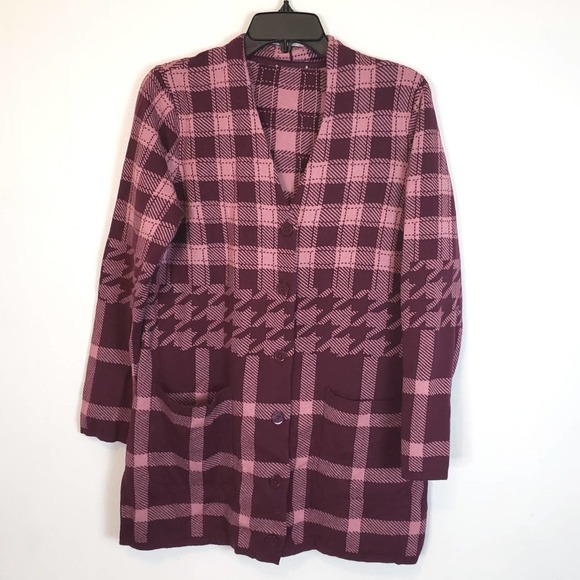 Purple Plaid Cardigan Sweater QVC size L - Picture 2 of 3